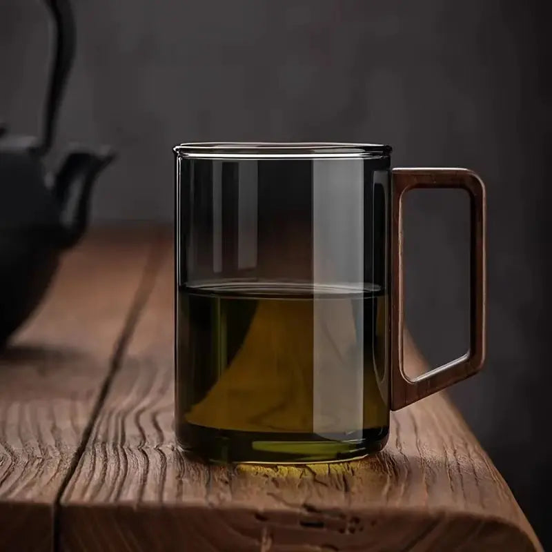 1/2Pcs 400Ml Glass Cups with Walnut Handle Household Heat-Resistant Mug Large Capacity Tea Making Cup Office Drinking Glasses